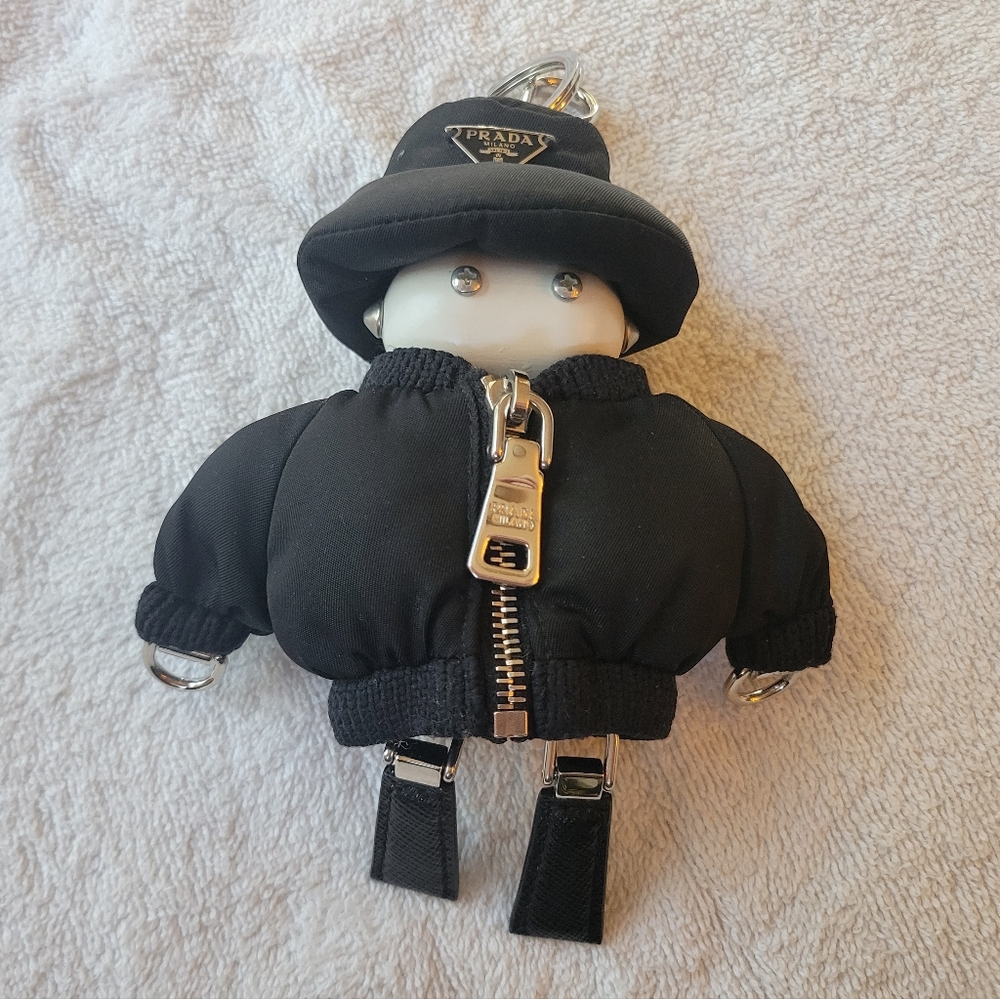 Prada Soft Robot Re-Nylon Bucket Hat Keychain Charm Black Nylon